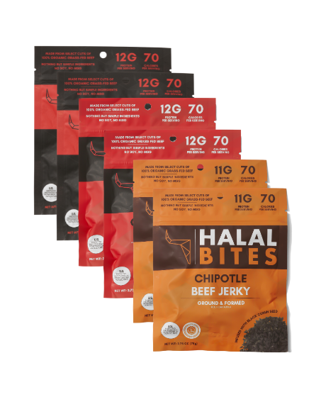 Mixed Flavors | Halal Bites | Original, Chipotle + Ghost Pepper Beef Jerky Bites |  6-Pack