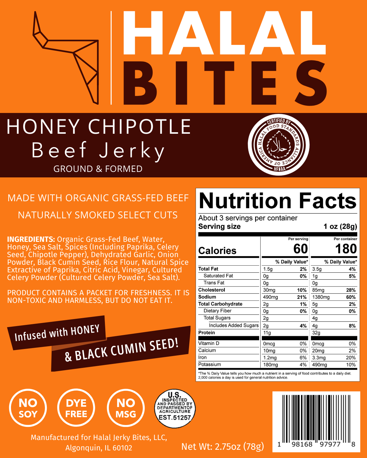 Halal Bites | Original, Honey Chipotle + Spicy Beef Jerky Bites | Mixed  Bulk 12-Pack