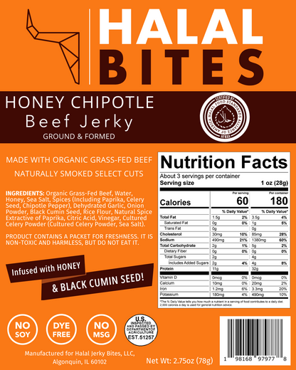 Mixed Flavors | Halal Bites | Original, Honey Chipotle + Spicy (Ghost Pepper) Beef Jerky Bites | 6-Pack