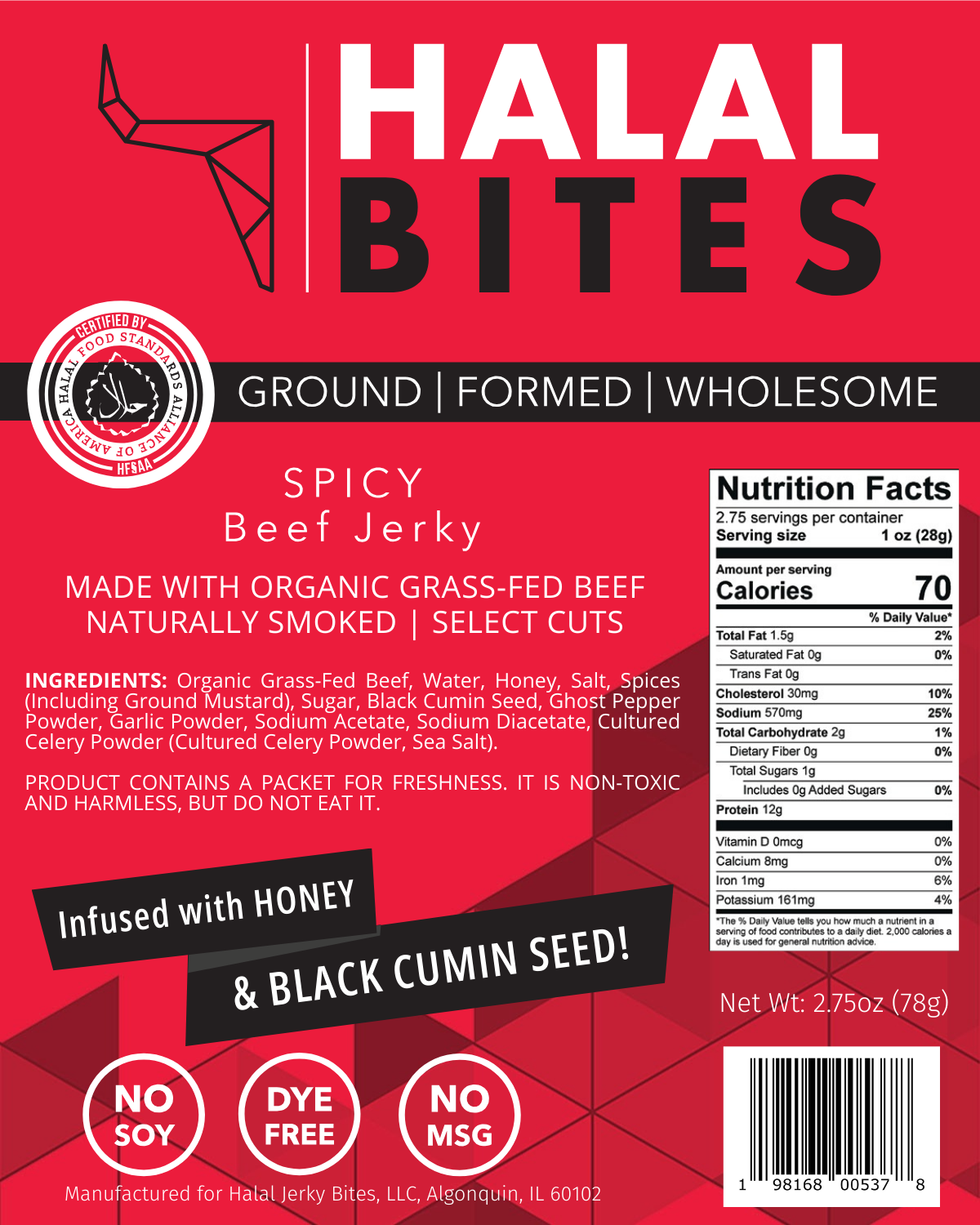Halal Bites | Spicy (Ghost Pepper) Beef Jerky Bites | 4-Pack