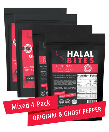 Mixed Flavors | Halal Bites | Original +Ghost Pepper Beef Jerky Bites | 4-Pack