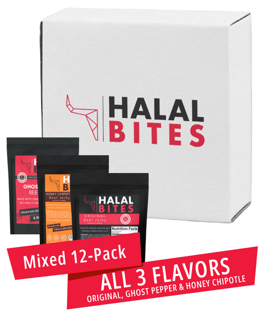 XL Bulk Mixed Flavors | Halal Bites | Original, Honey Chipotle + Ghost Pepper Beef Jerky Bites | 12-Pack