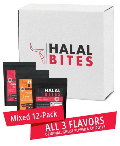 XL Bulk Mixed Flavors | Halal Bites | Original, Chipotle + Ghost Pepper Beef Jerky Bites | 12-Pack